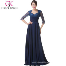 Grace Karin 2015 Newest Navy Blue Long Lace Formal Evening Dress With Long Sleeve CL6234